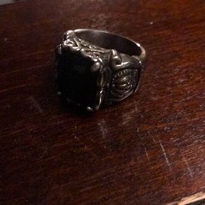 Mens Stylish Ring:Black Stone Mid Evil Design